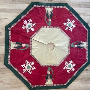 Felt embroidered sew snowflake snowman cottage core christmas tree skirt